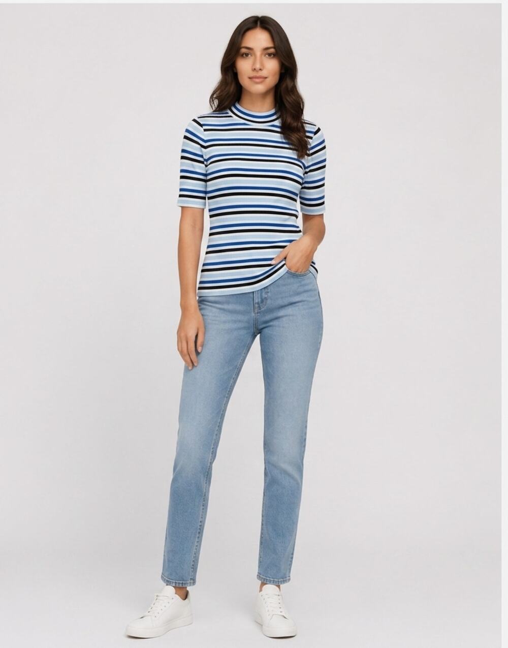 Talbots Blue Striped Lightweight Top Women Size M